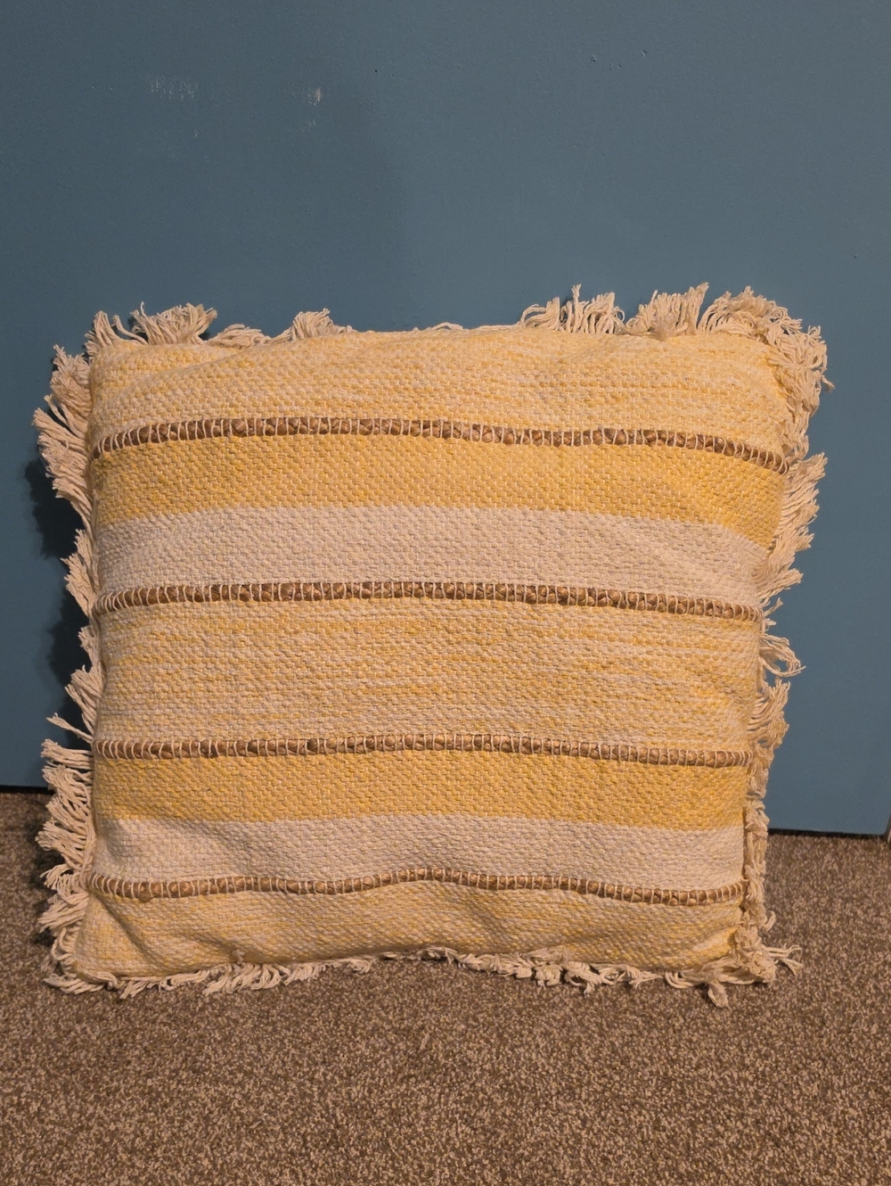 4 Yellow Striped Fringe Throw Pillow Covers